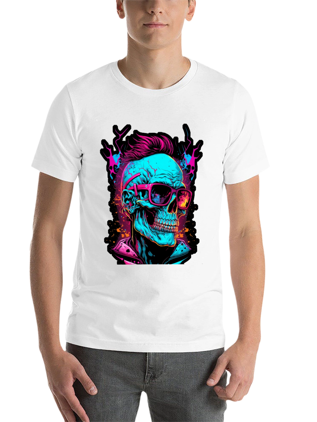 Black Neon Skull Graphic T-Shirt view 14