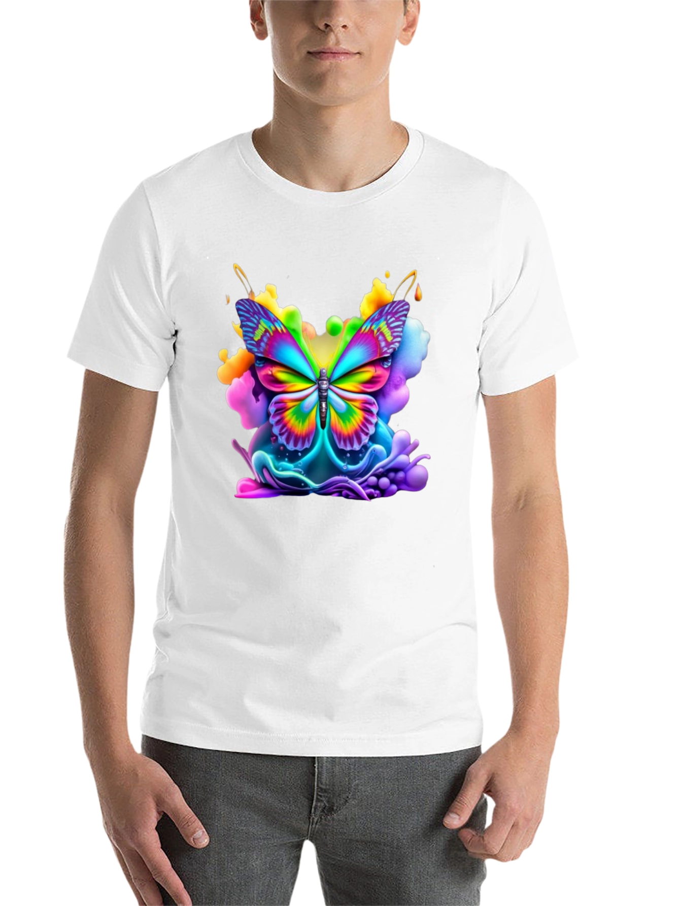 Black Vibrant Butterfly Graphic Tee - Black Cotton Comfort view 14