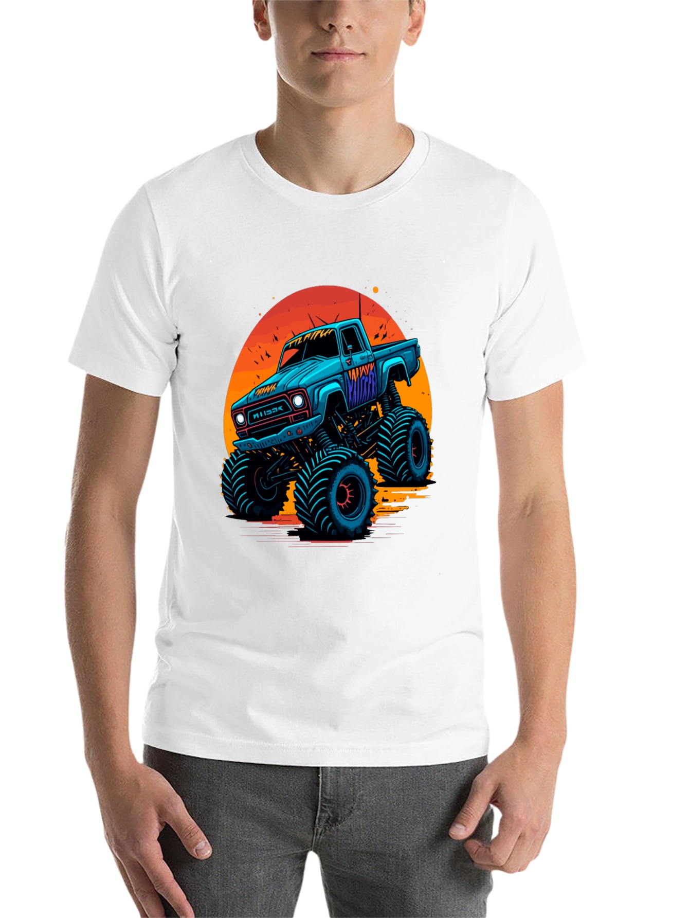 Black Monster Truck Graphic Tee - Retro Sunset Design view 14
