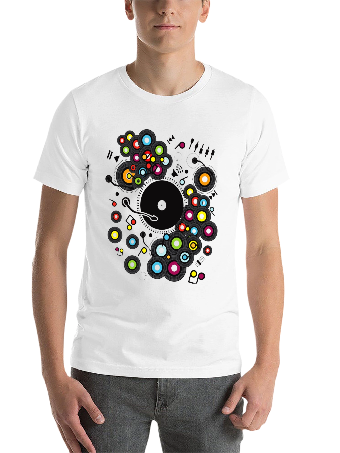 Black Modern Record Player Graphic Print Black T-Shirt view 14