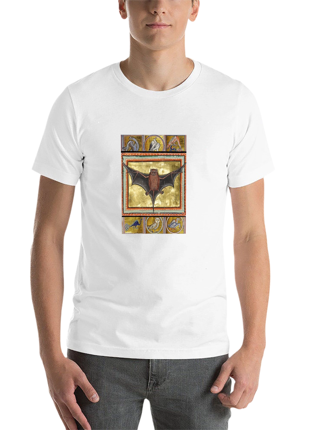 Black Medieval Bat Art T-Shirt - Unique Graphic Tee view 14
