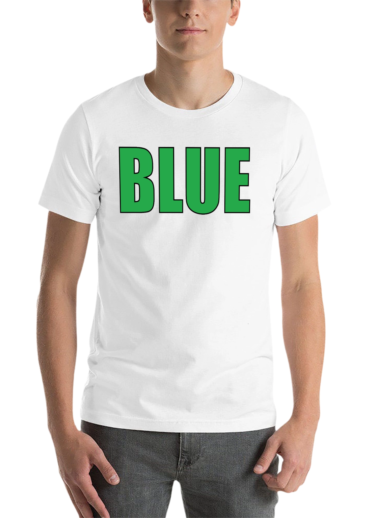 Black Funny Graphic Tee - BLUE (Green Text) - Adult T-Shirt view 14