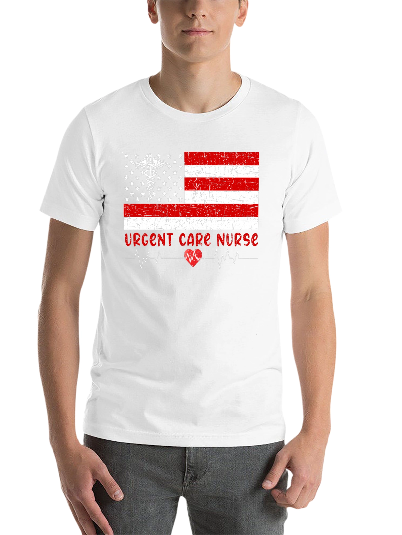 Black Urgent Care Nurse American Flag T-Shirt view 14