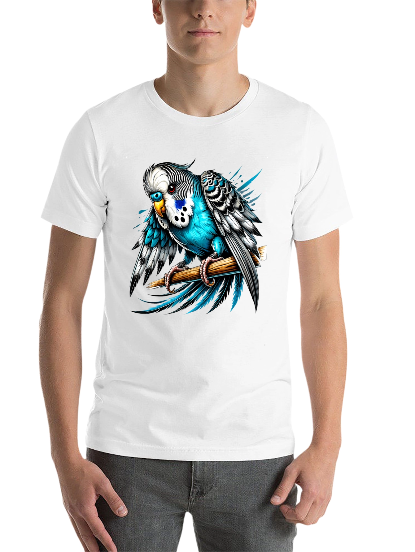 Black Blue Budgie Bird T-Shirt - Unique Graphic Tee view 14