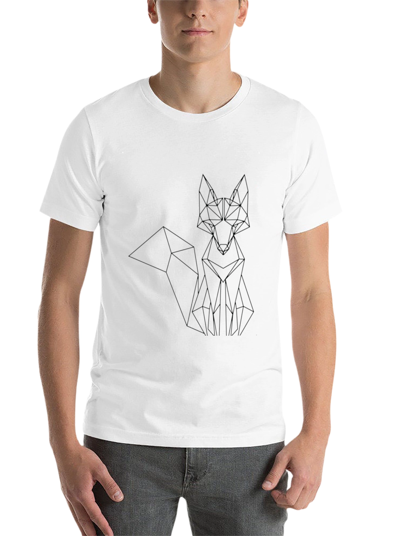 Black Geometric Fox Graphic Tee - Black Unisex T-Shirt view 14