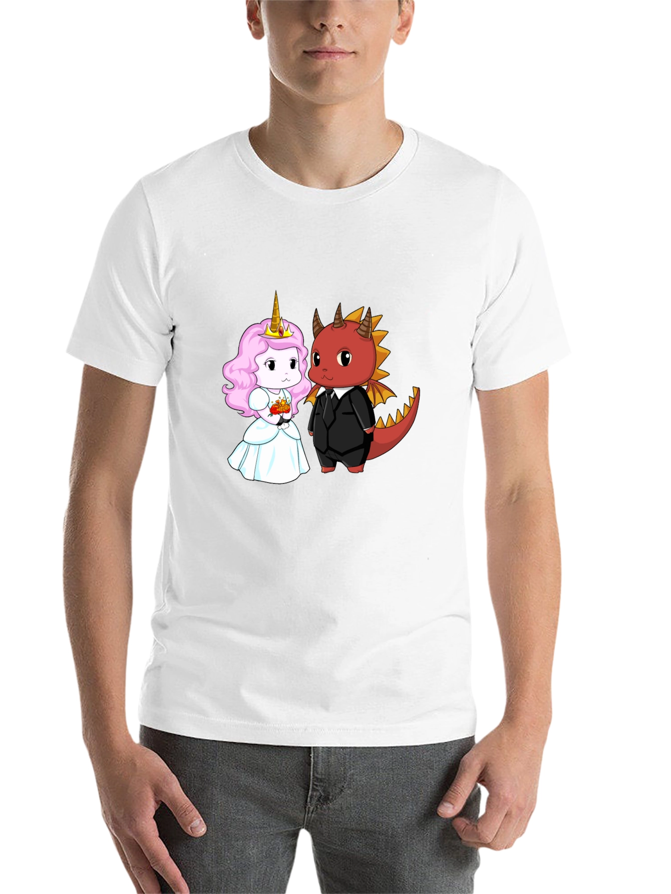 Black Unicorn and Dragon Cartoon Graphic Tee view 14