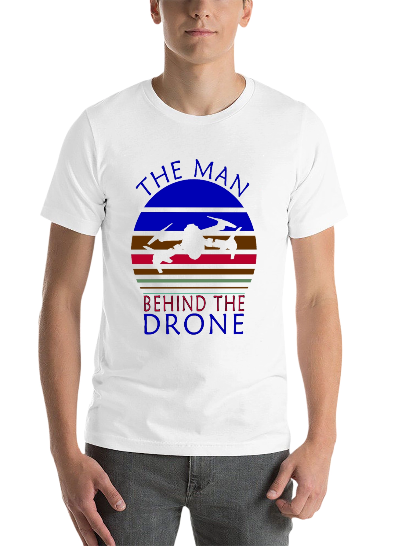 Black The Man Behind the Drone Graphic T-Shirt view 14