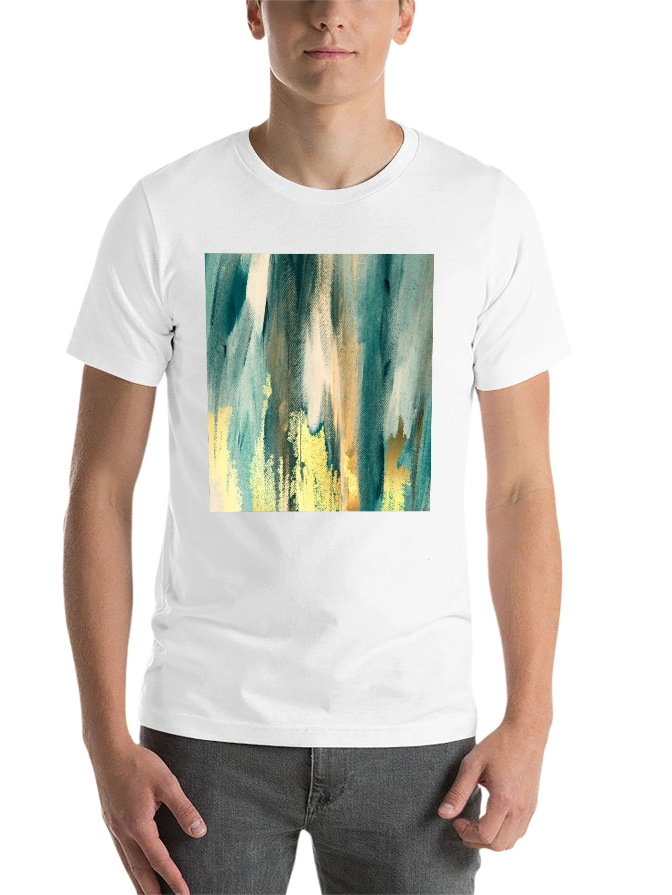 Black Abstract Art Print Black Crew Neck T-Shirt view 14