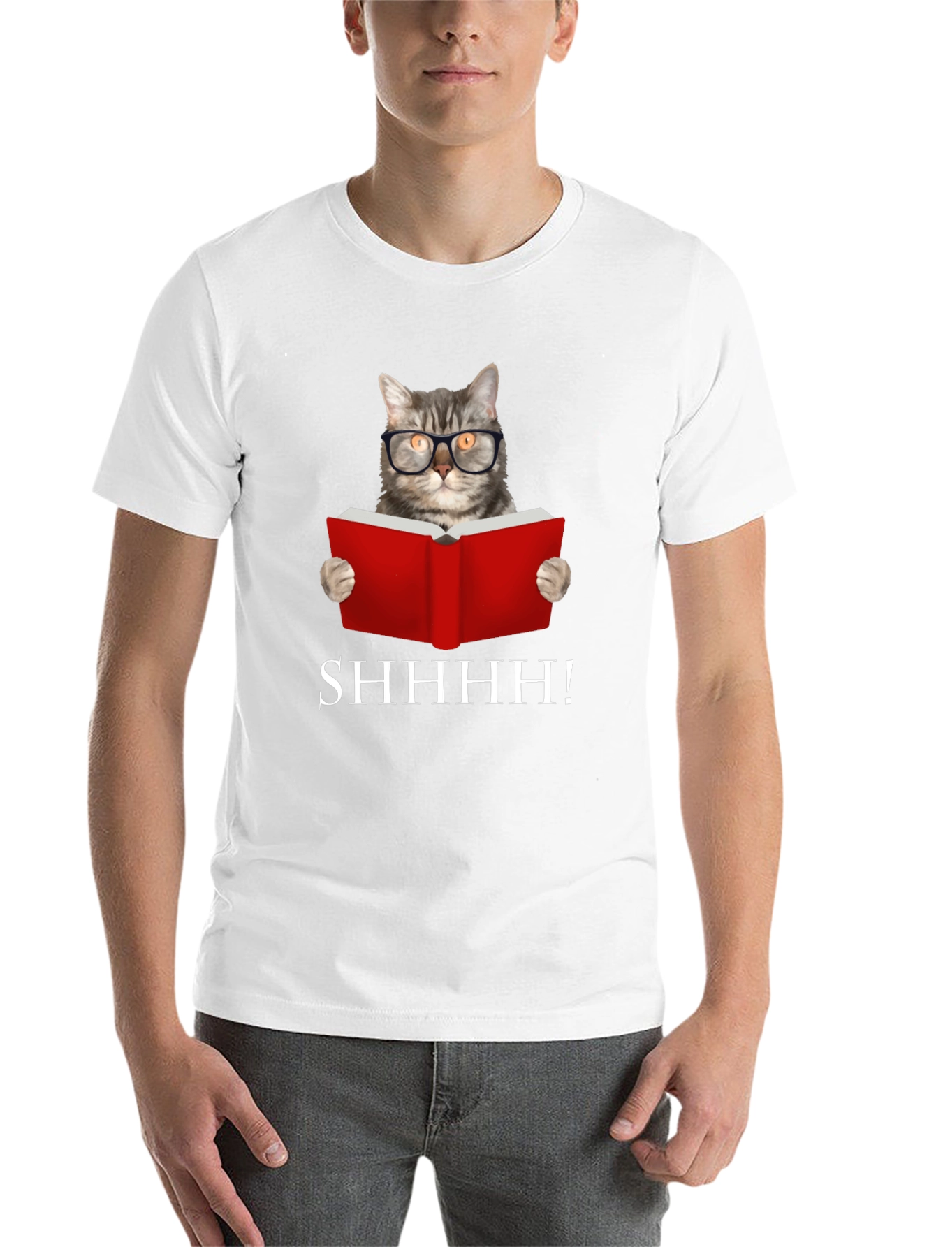 Black Shhh! Cat Reading Book Graphic Tee - Black view 14