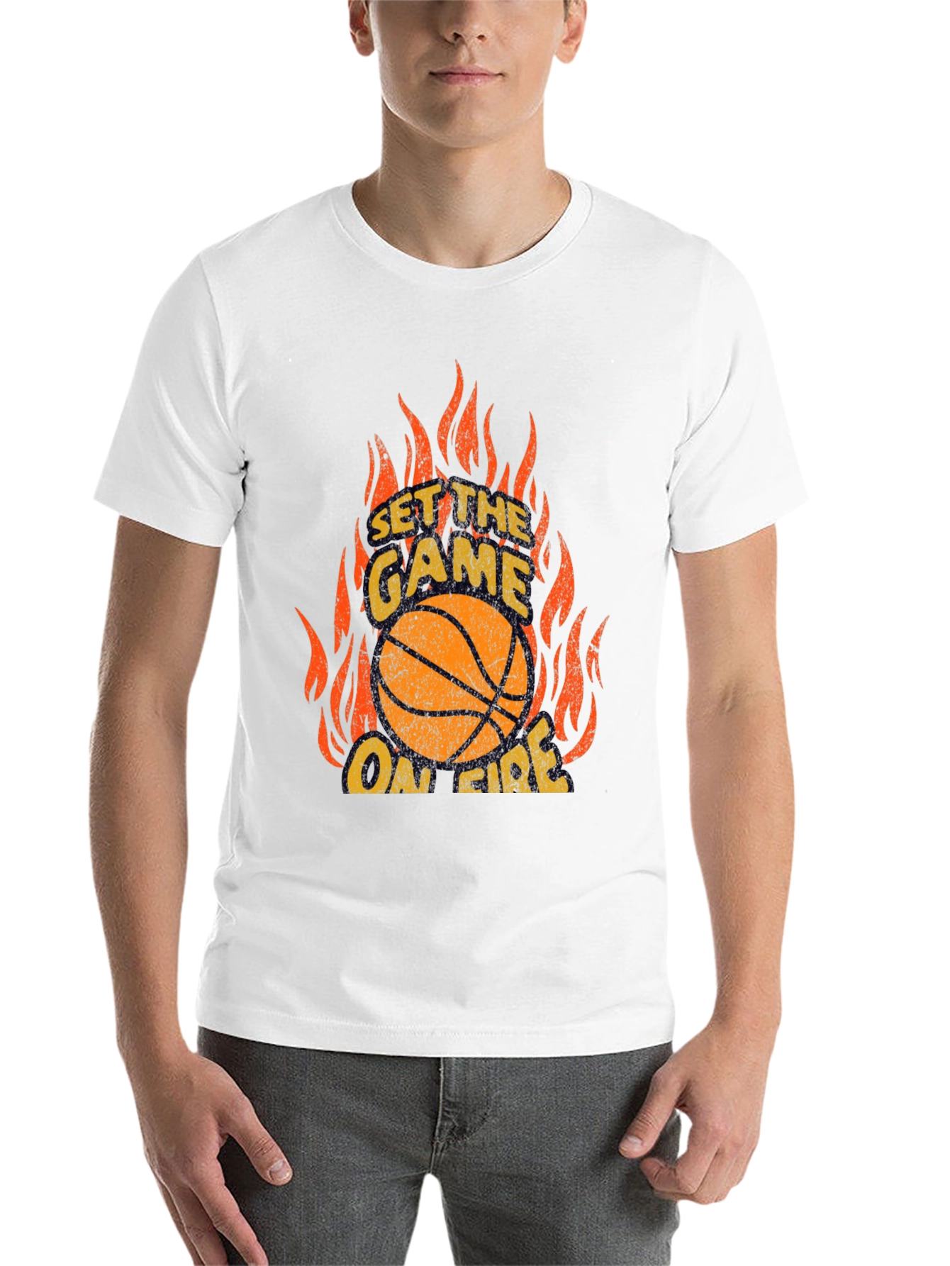 Black Set the Game On Fire Basketball Graphic Tee view 14