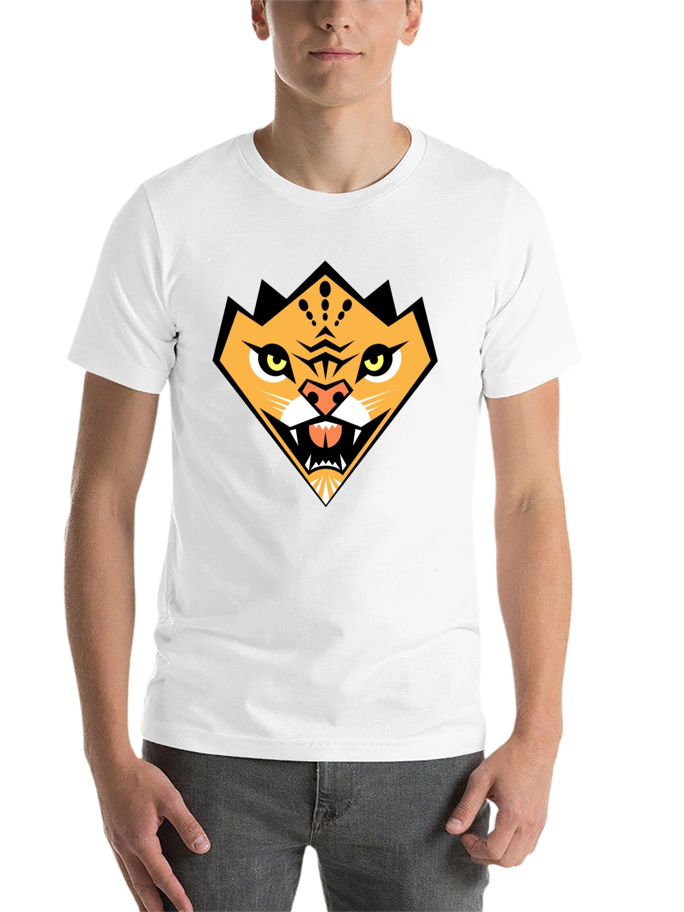 Black Geometric Tiger Graphic Tee - Black Cotton Comfort view 14