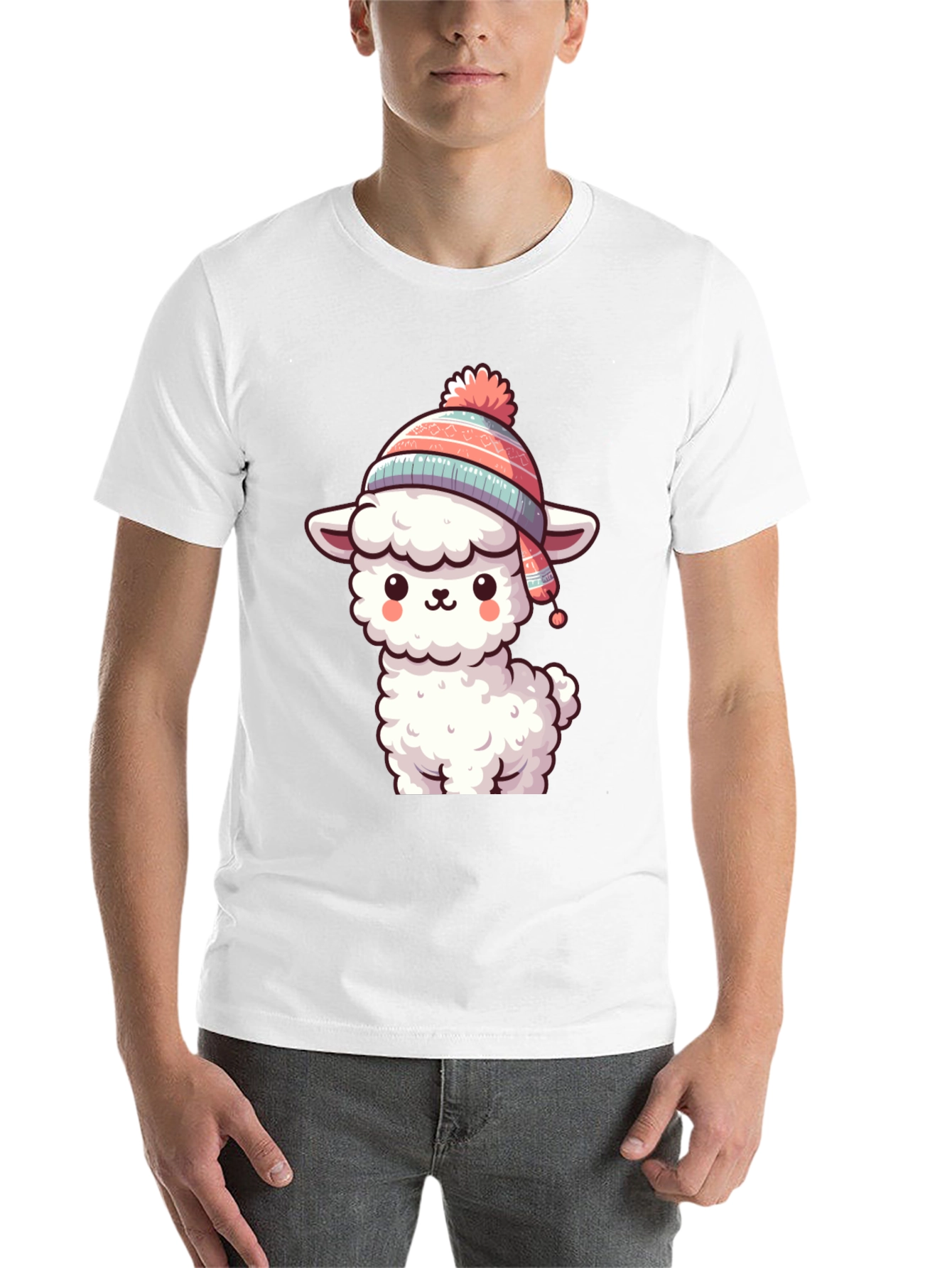 Black Cute Llama in Hat Graphic Tee view 14
