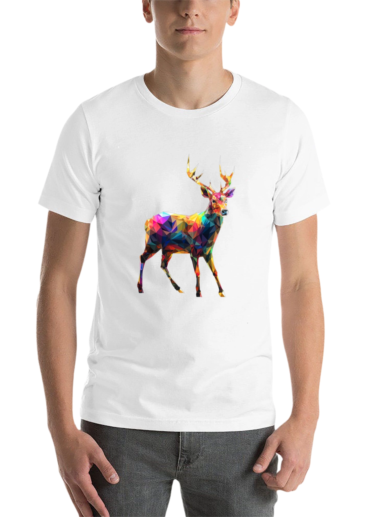 Black Geometric Deer Graphic Tee - Men's Black T-Shirt view 14