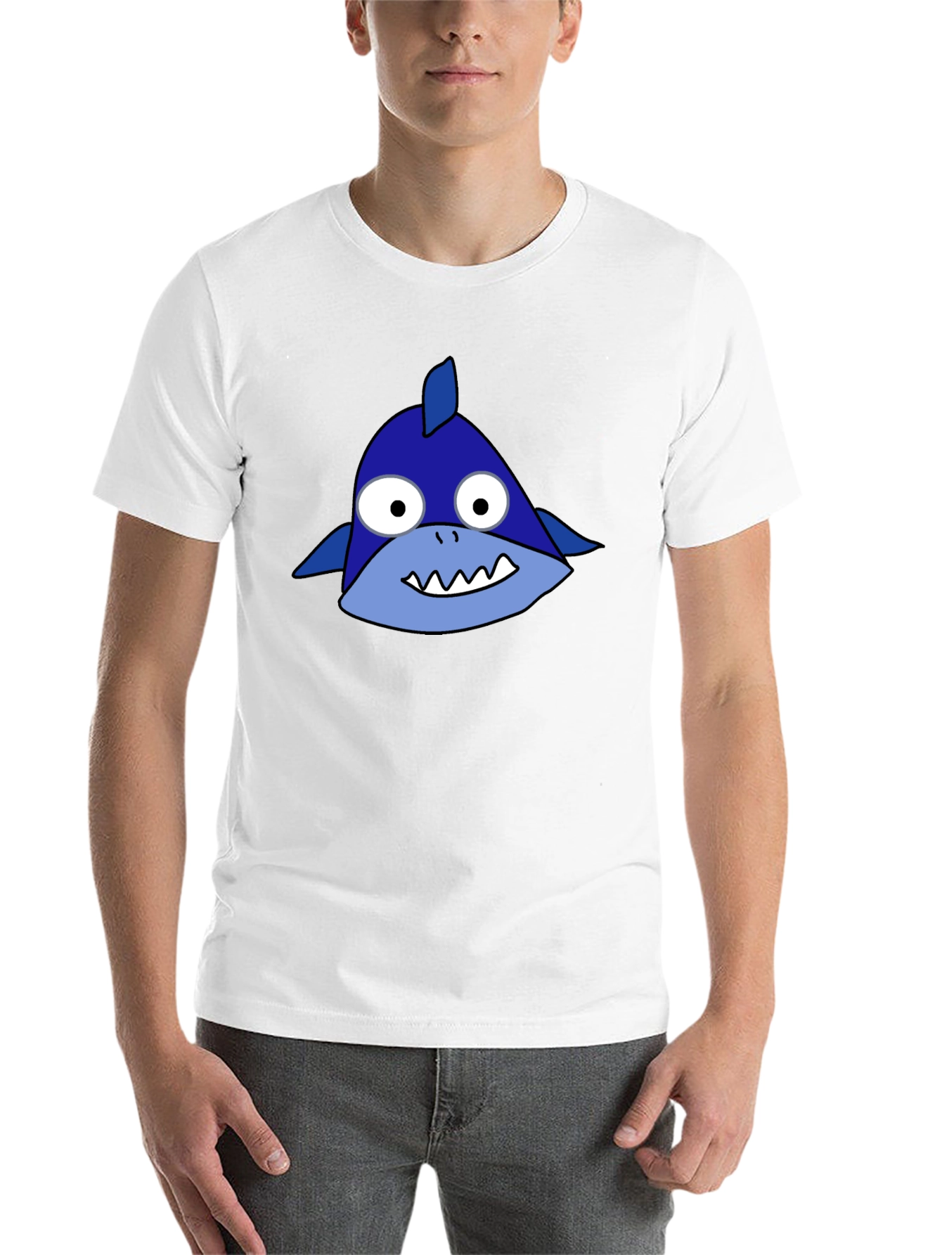 Black Cartoon Shark Graphic Black Tee Shirt view 14