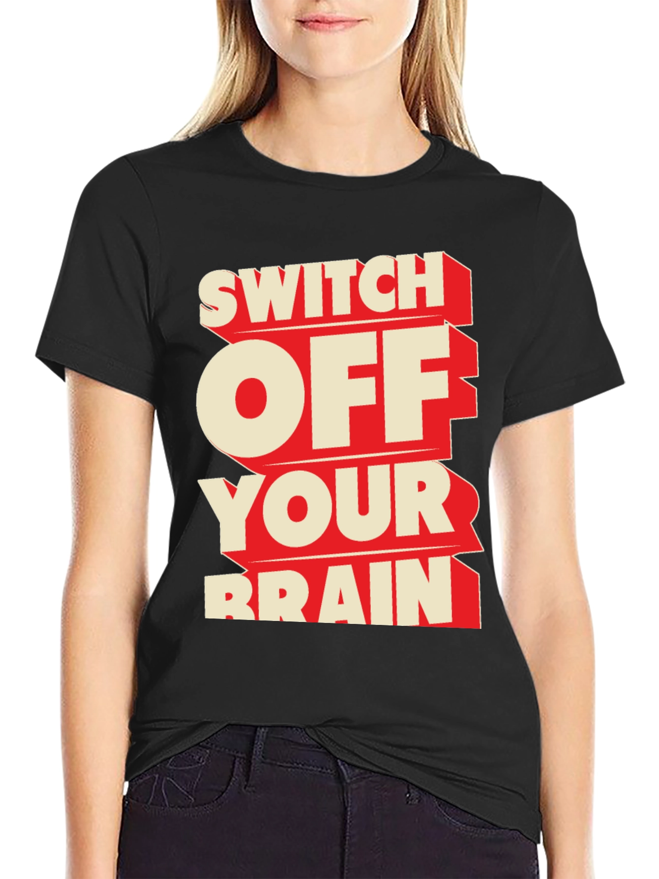 Black Switch Off Your Brain Black Graphic Tee view 2