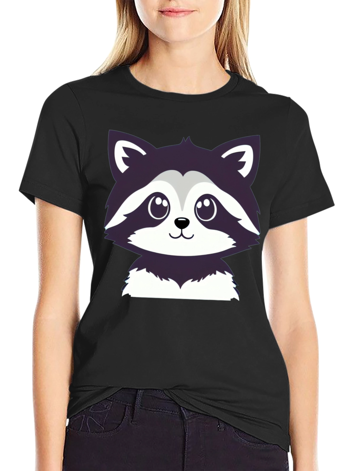 Black Cute Raccoon Graphic Tee - Soft Cotton Blend view 2