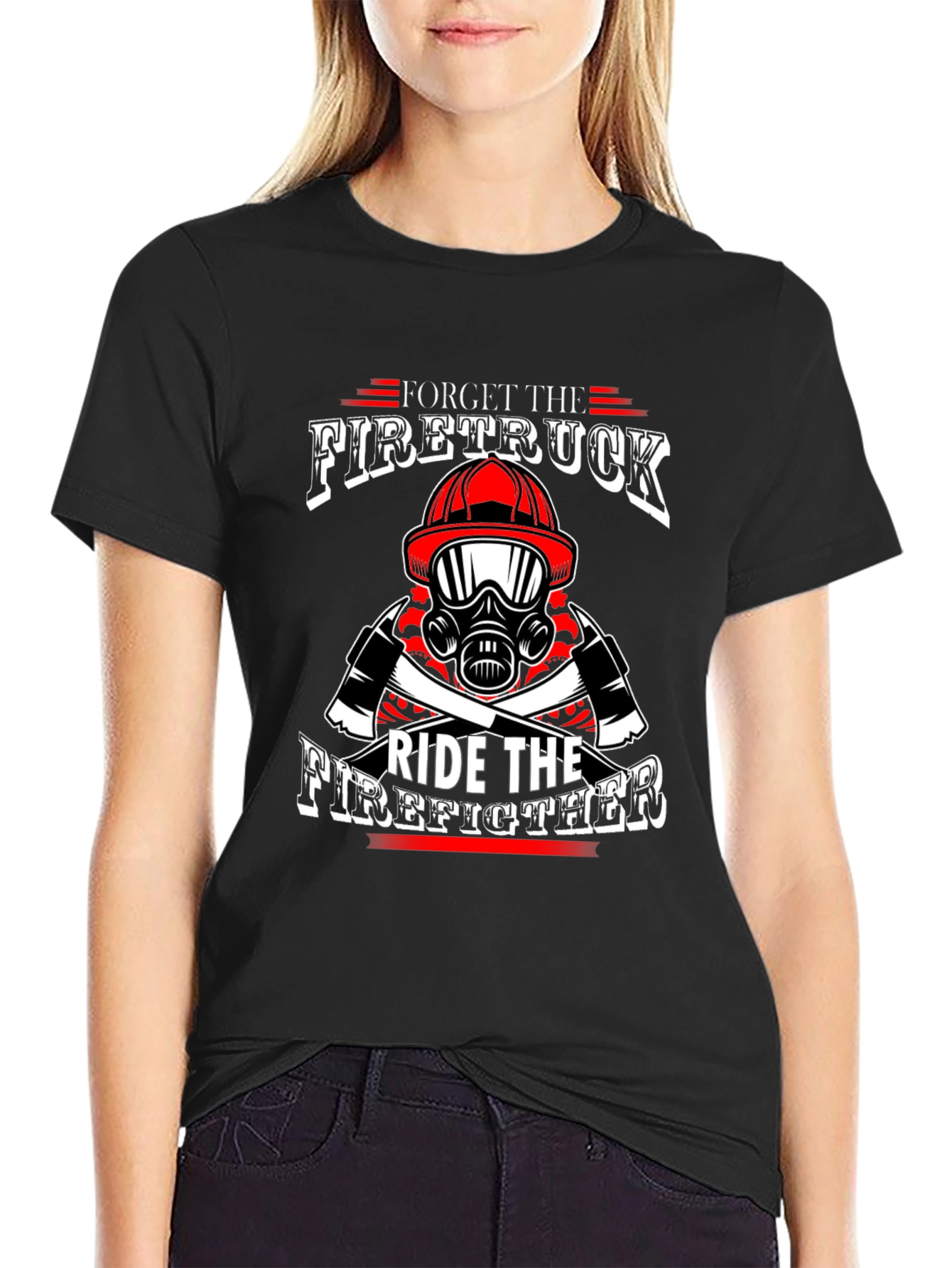 Black Forget Firetruck, Ride Firefighter Black T-Shirt view 2