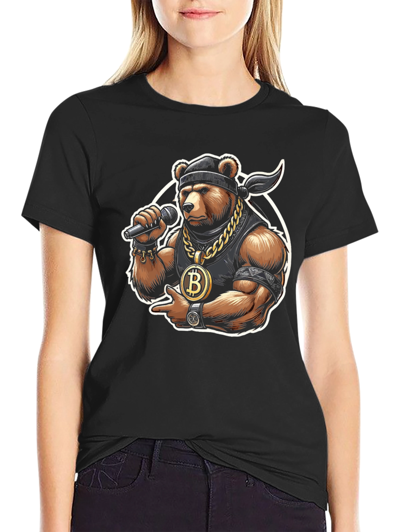 Black Bitcoin Bear T-Shirt - Crypto Hip Hop Style view 2