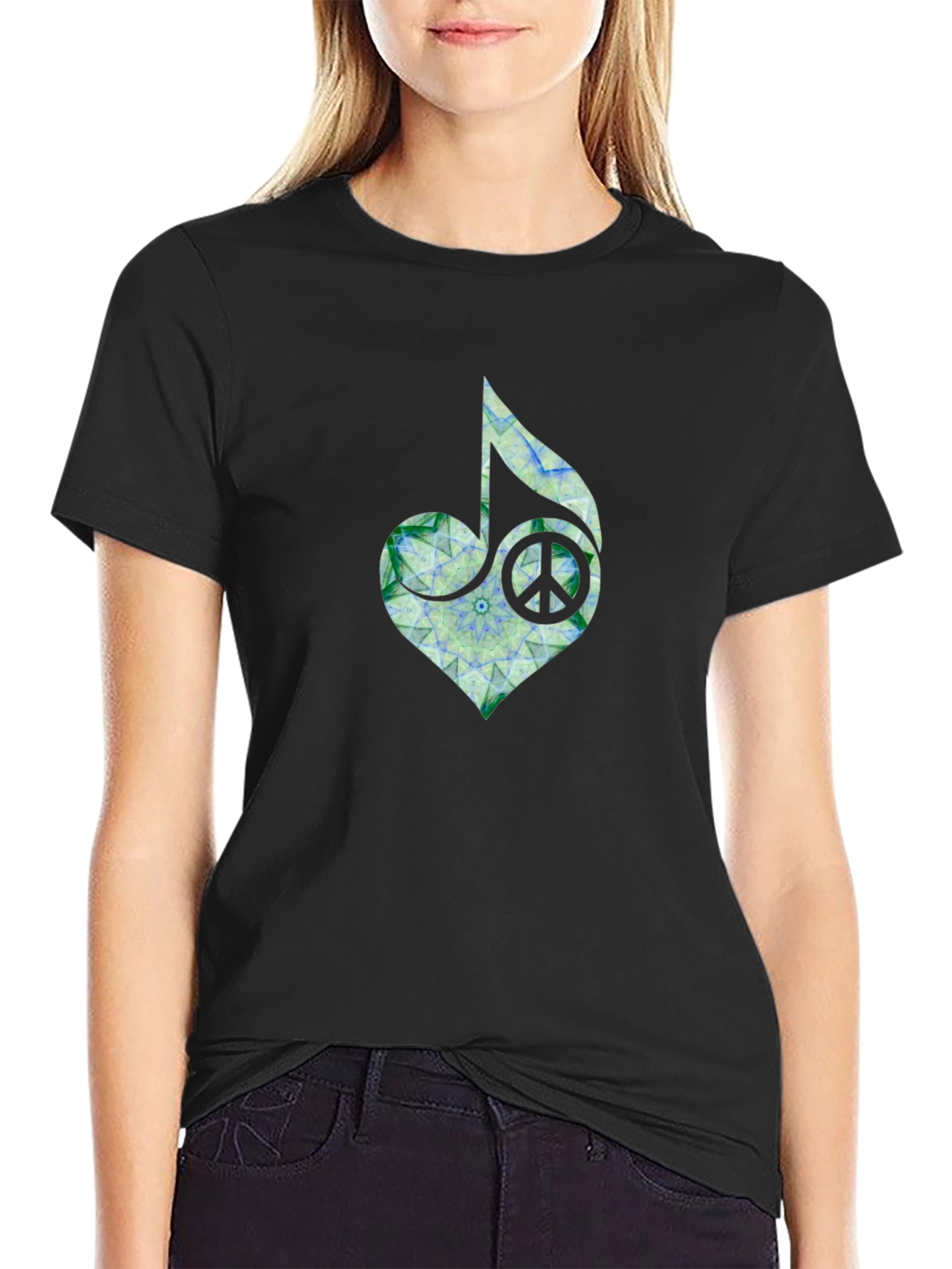 Black Peace Heart Music Note T-Shirt - Black view 2