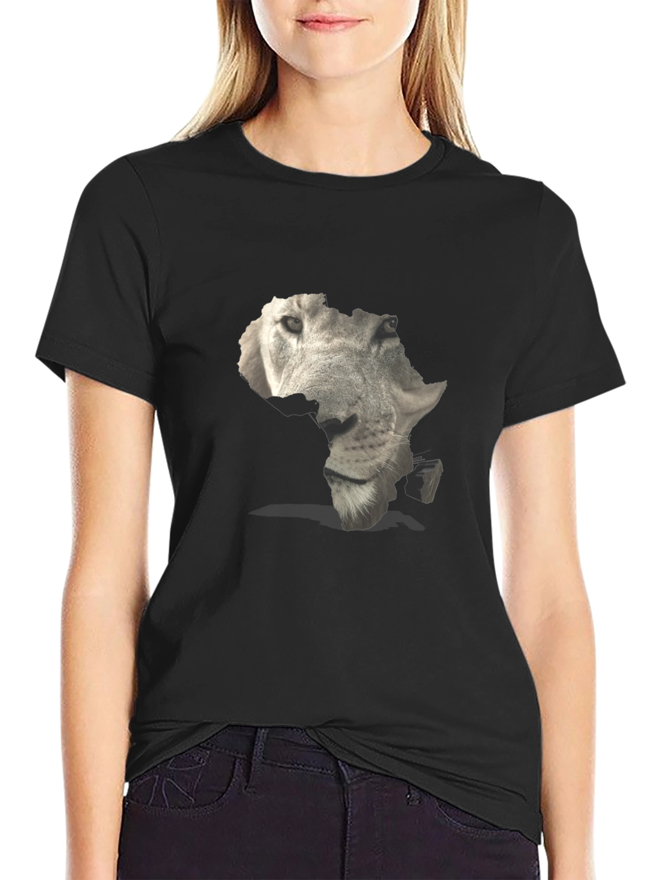 Black Africa Lion Face Graphic Tee - Black view 2
