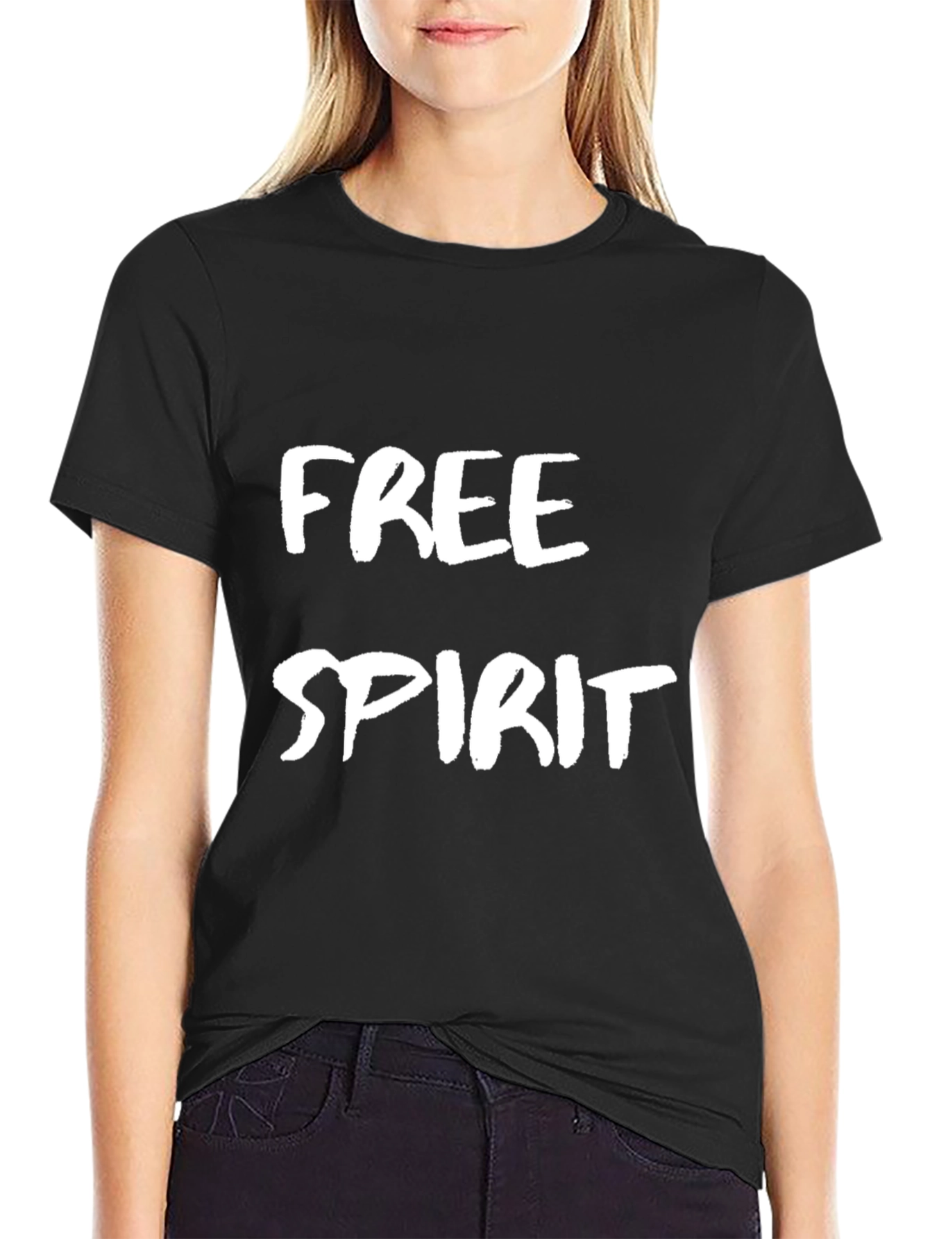 Black Free Spirit Graphic Tee - Black Cotton T-Shirt view 2