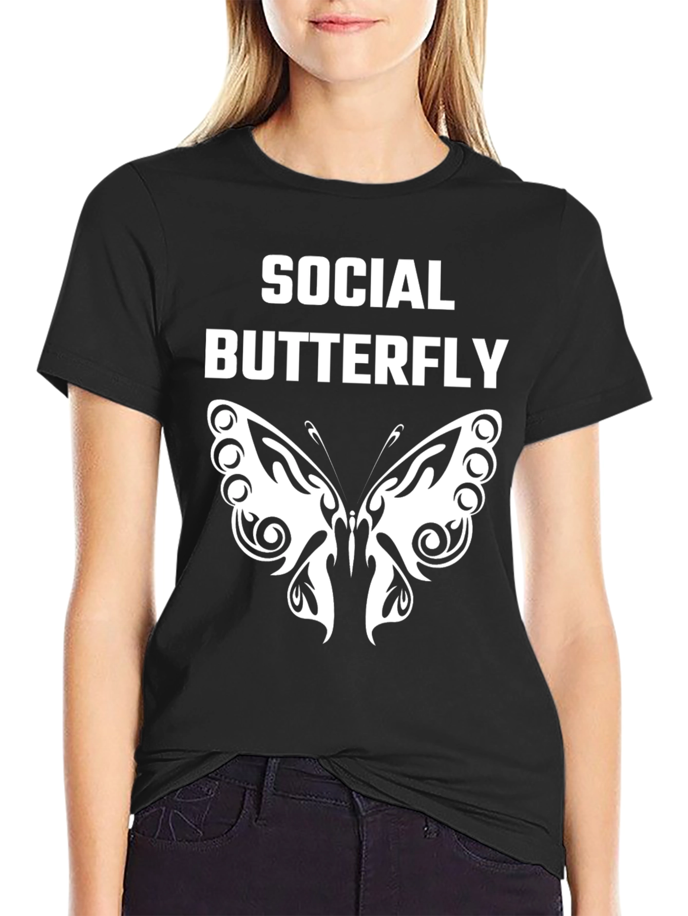 Black Social Butterfly Graphic Tee - Trendy Casual Wear view 2