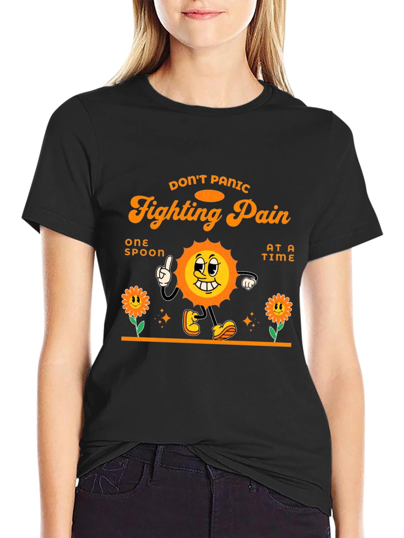 Black Don't Panic Fighting Pain T-Shirt view 2