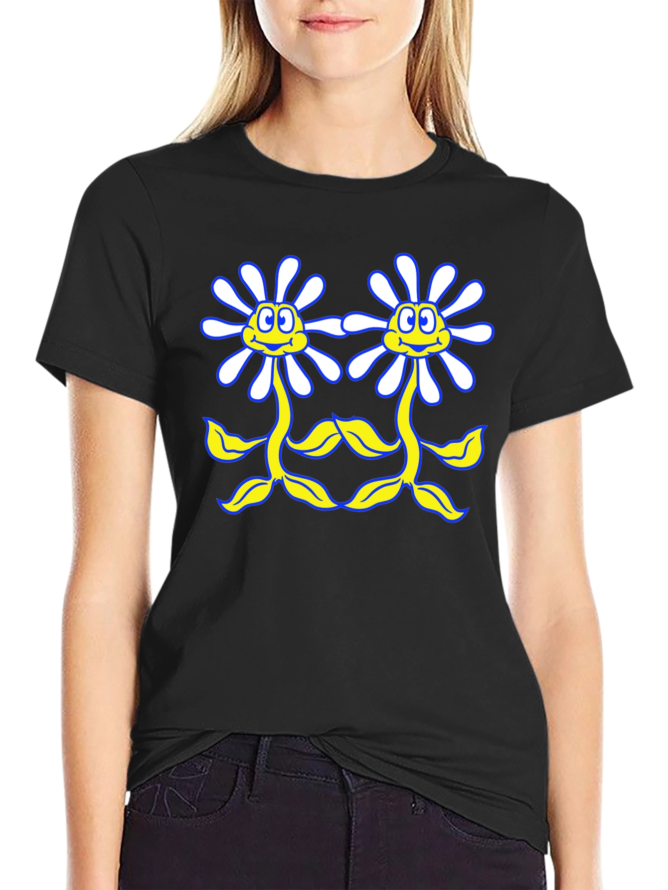 Black Funny Flower Power Graphic T-Shirt view 2