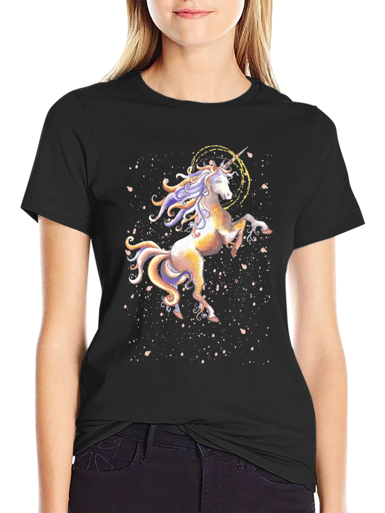 Black Unicorn Graphic Print Black T-Shirt view 2