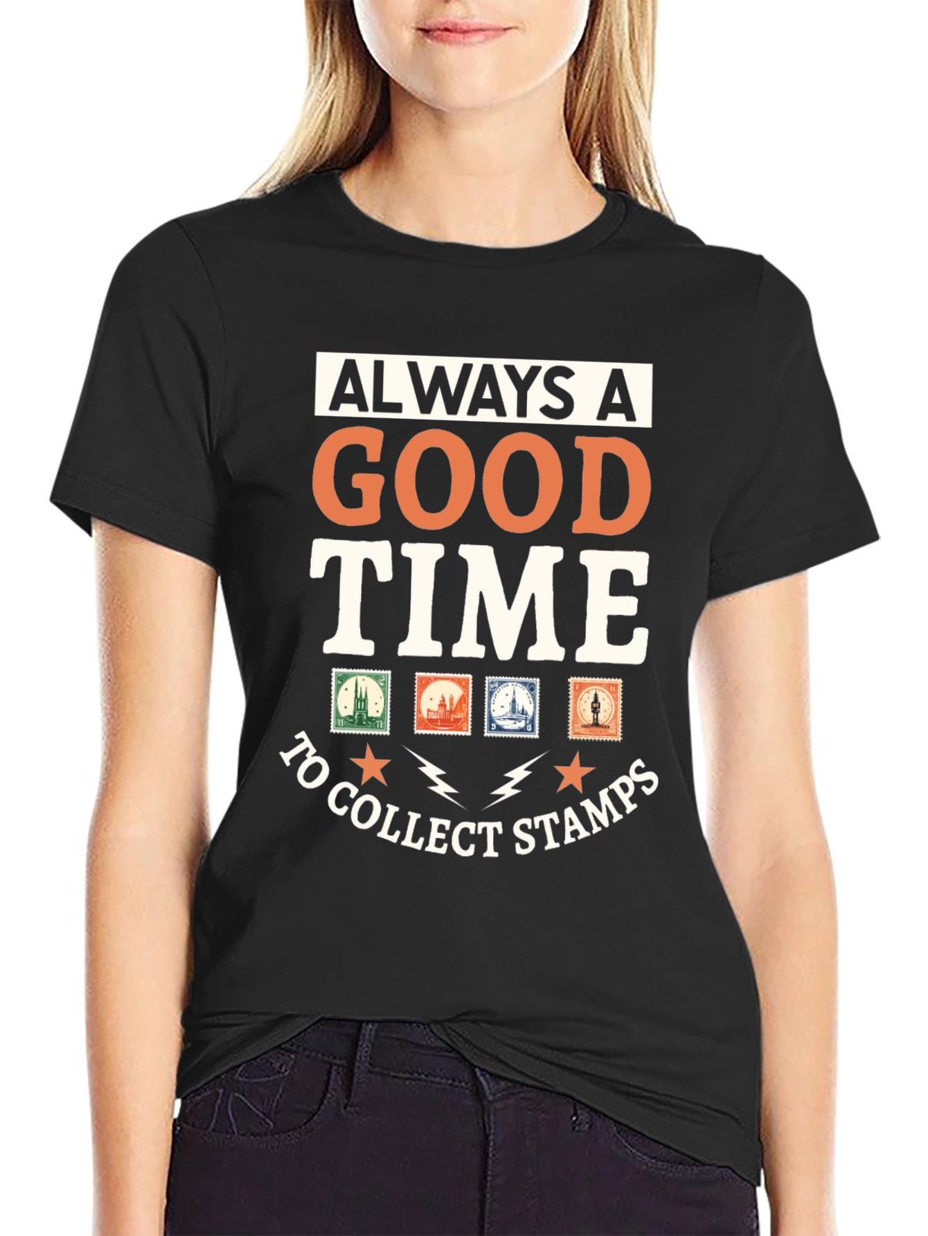 Black Always a Good Time to Collect Stamps T-Shirt view 2