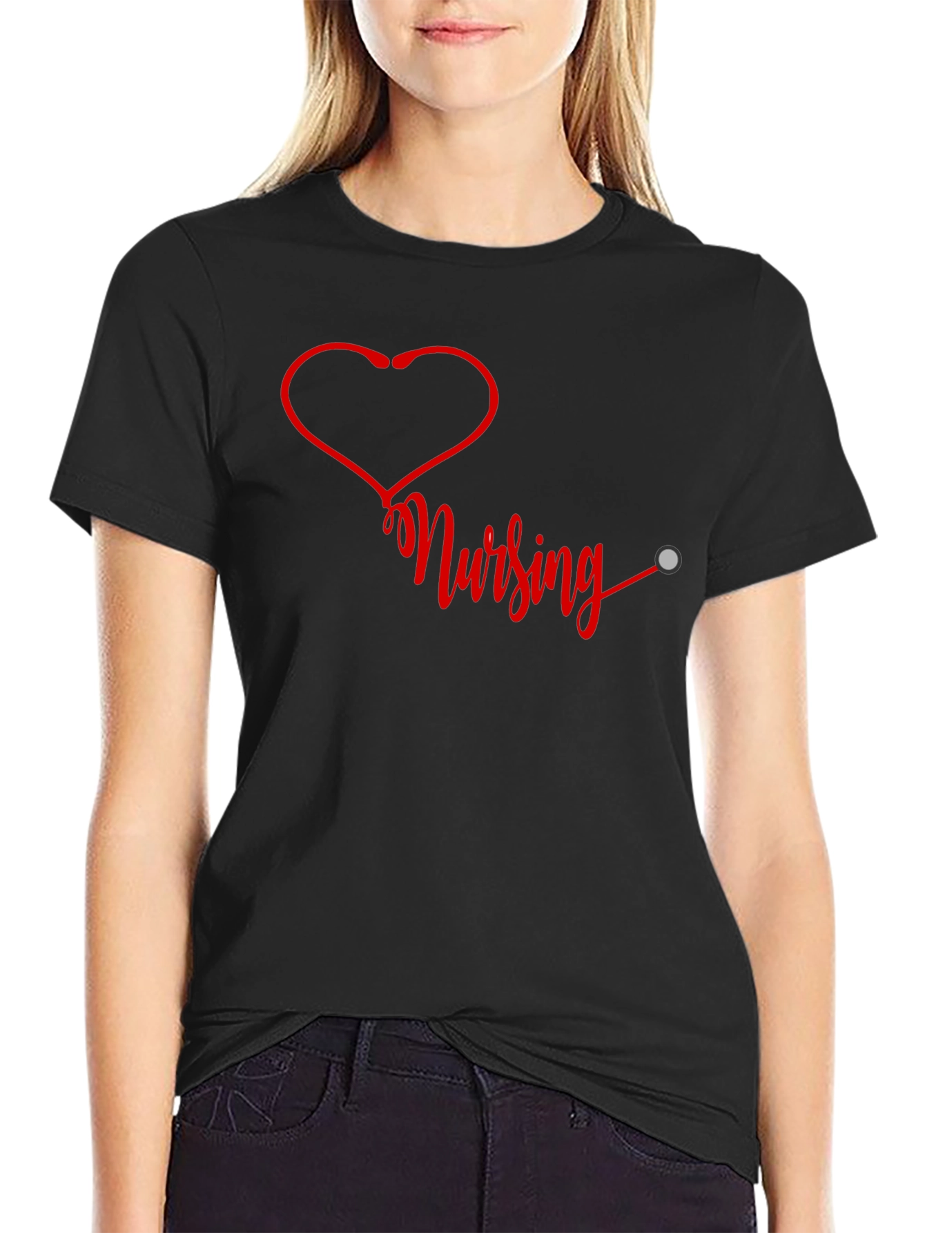 Black Nursing Heartbeat Graphic T-Shirt - Black view 2