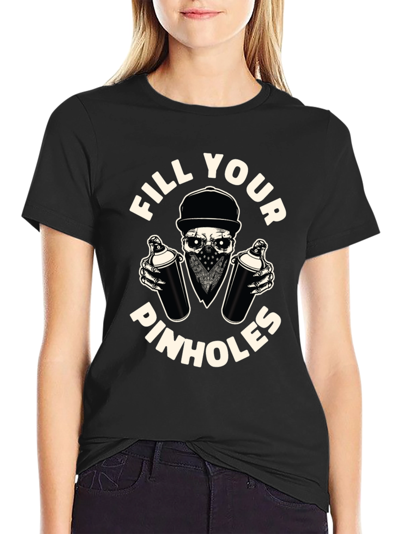 Black Fill Your Pinhole Graffiti Skull T-Shirt view 2