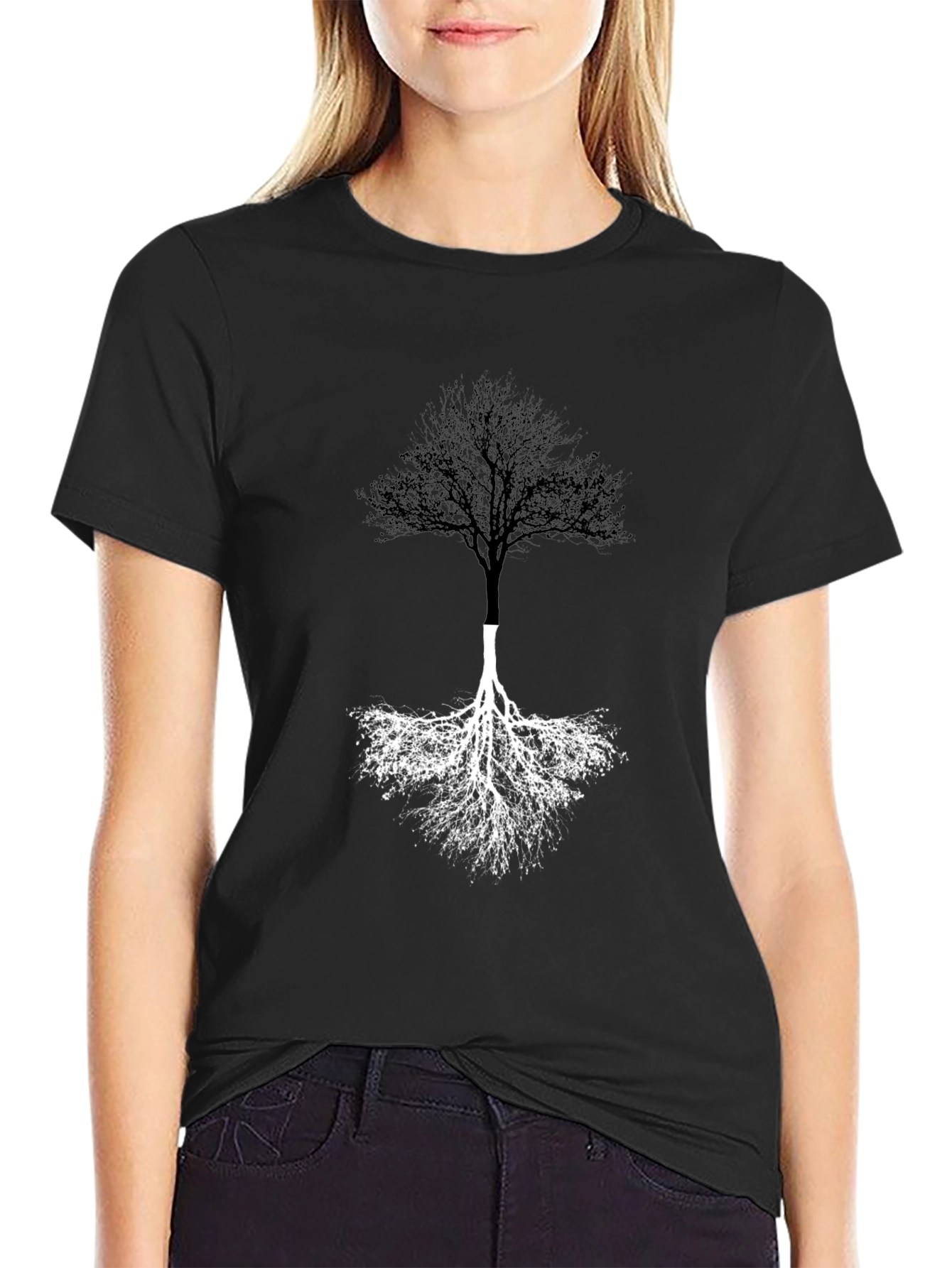 Black Yin Yang Tree Graphic Tee - Black view 2