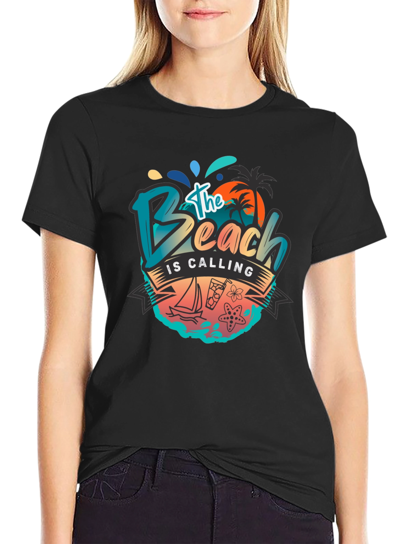 Black The Beach Is Calling Graphic T-Shirt - Black view 2