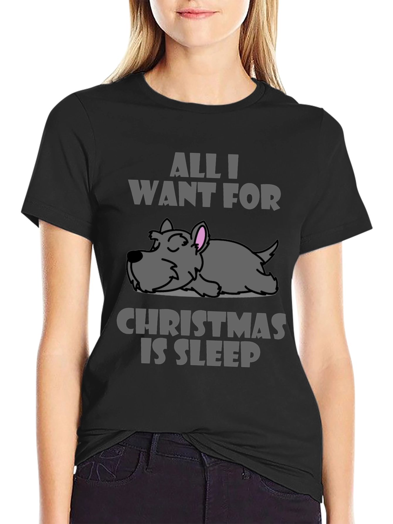Black All I Want For Christmas Is Sleep T-Shirt view 2
