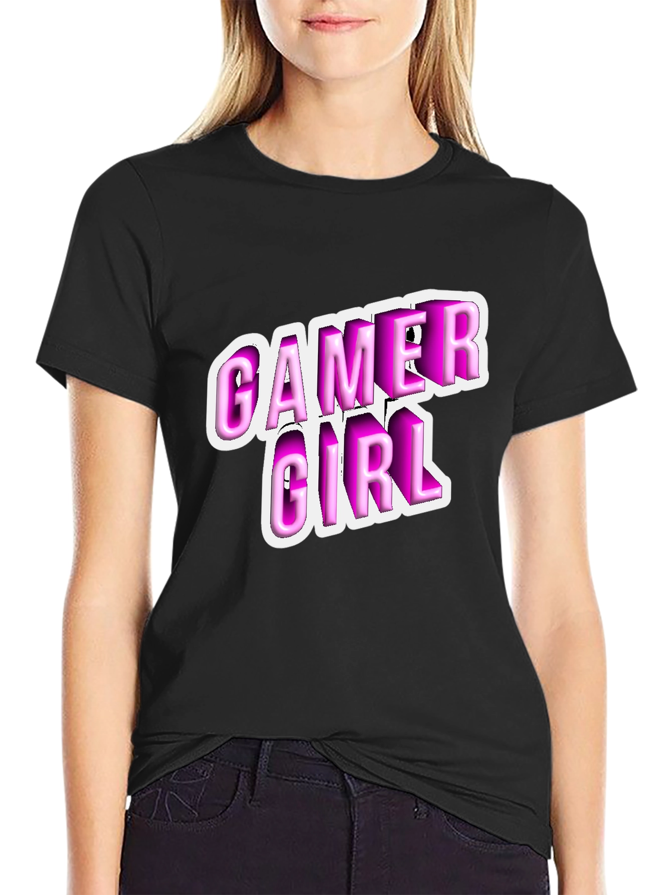 Black Gamer Girl Black T-Shirt - Playful Style view 2