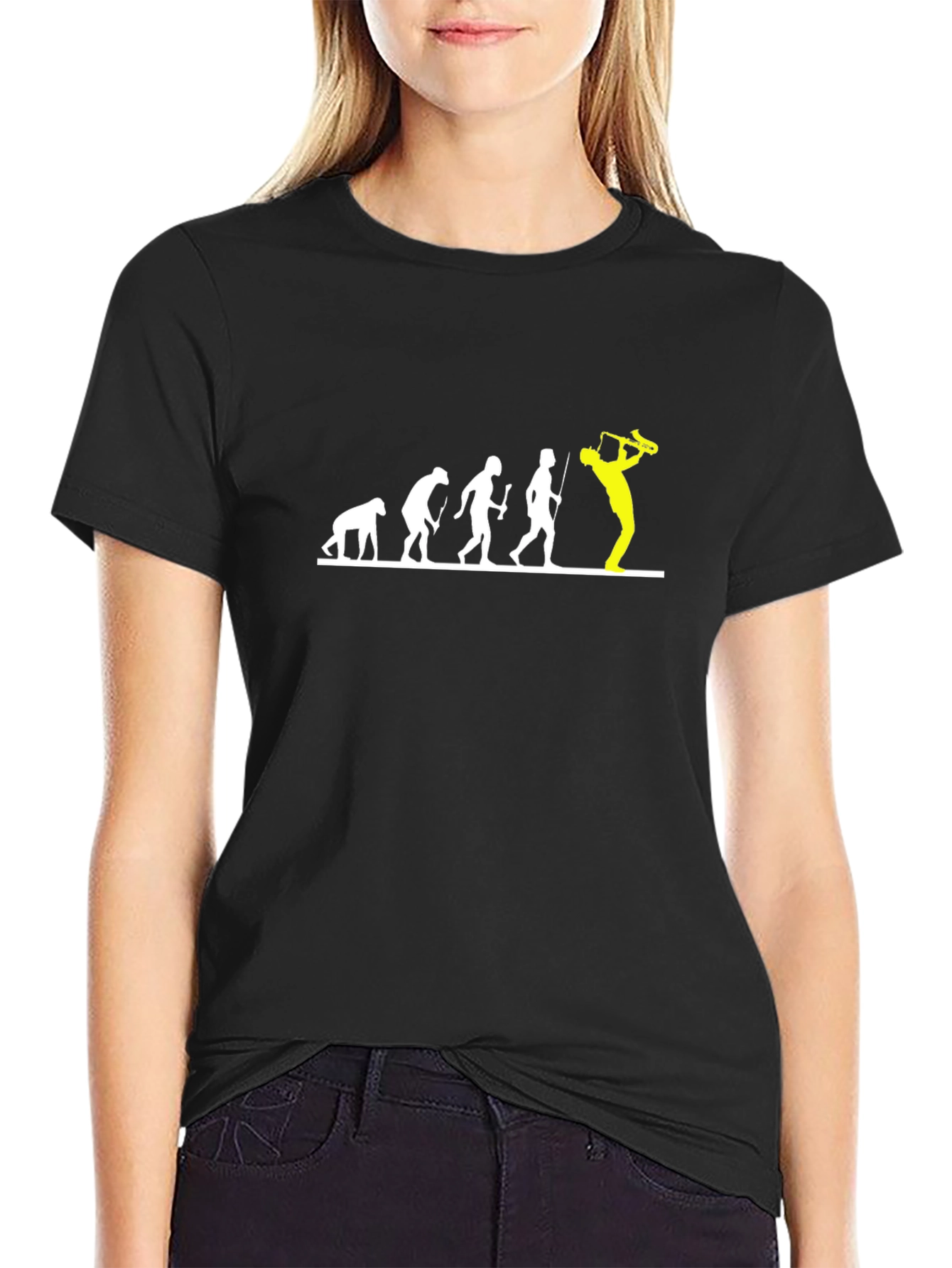 Black Saxophone Evolution Black T-Shirt - Music Lover Tee view 2