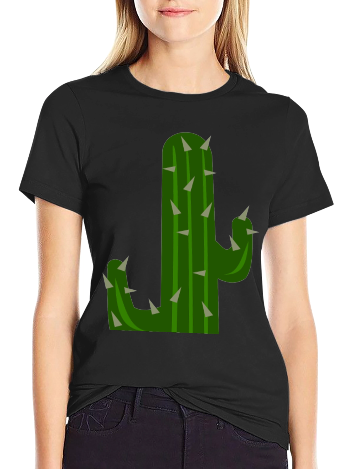 Black Cactus Graphic Tee - Black Cotton T-Shirt view 2
