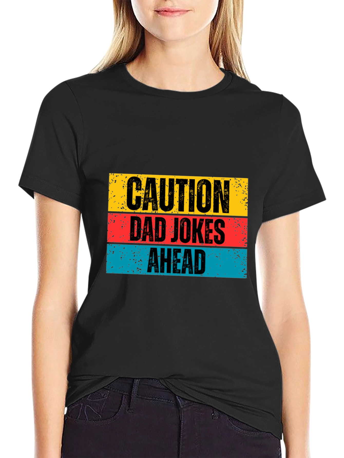 Black Caution Dad Jokes Ahead Graphic Tee view 2