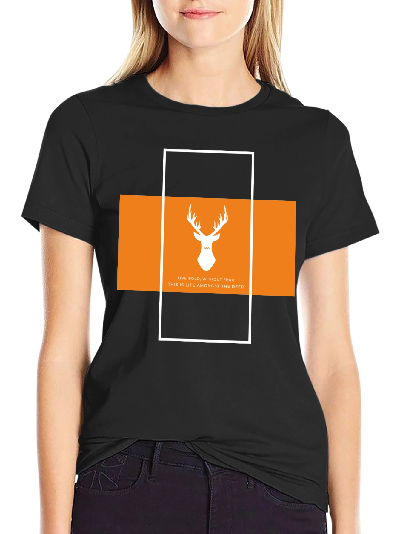 Black Bold Deer Graphic Tee - Stylish Black Cotton T-Shirt view 2