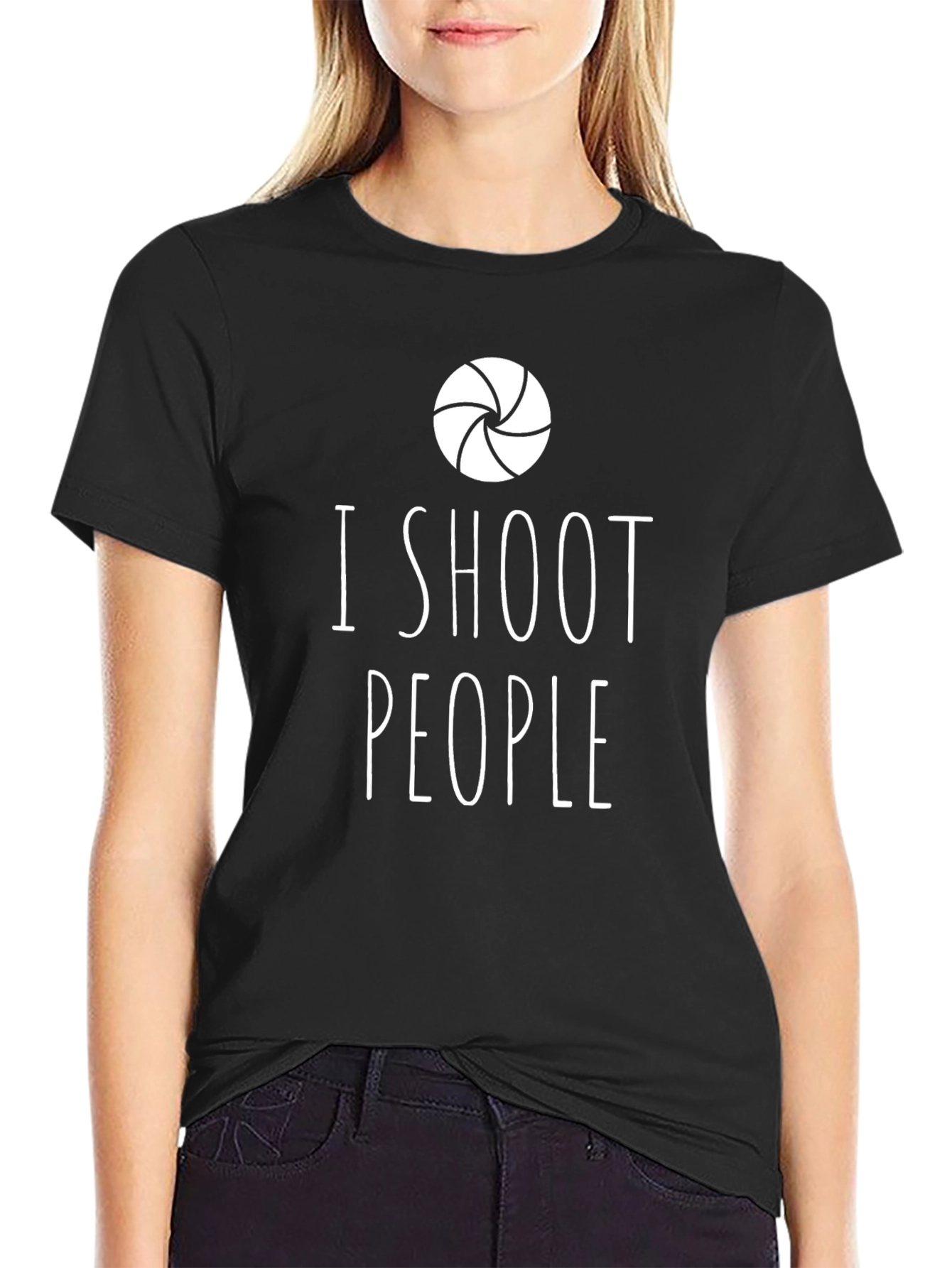 Black I Shoot People Funny Photographer T-Shirt view 2