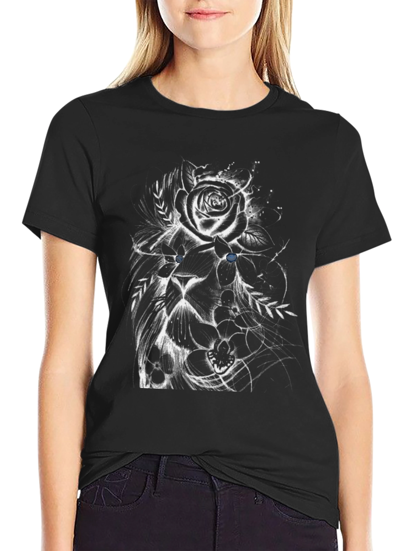 Black Floral Lion Graphic Tee - Black view 2