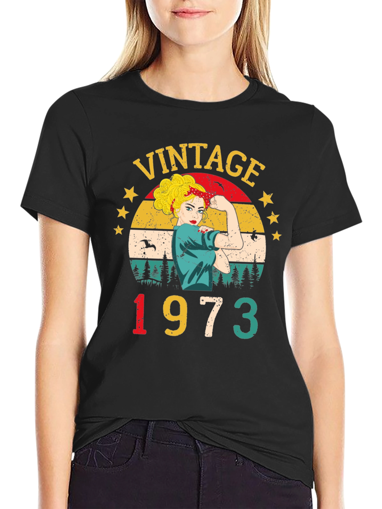 Black Vintage 1973 Birthday T-Shirt view 2