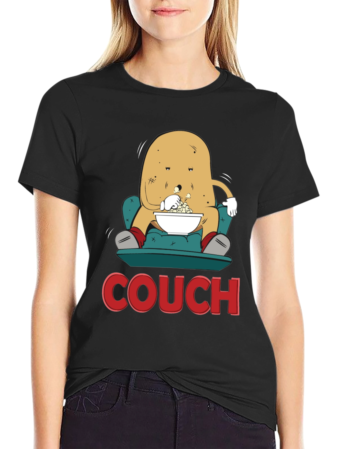 Black Potato Couch T-Shirt - Funny Lazy Spud Tee view 2