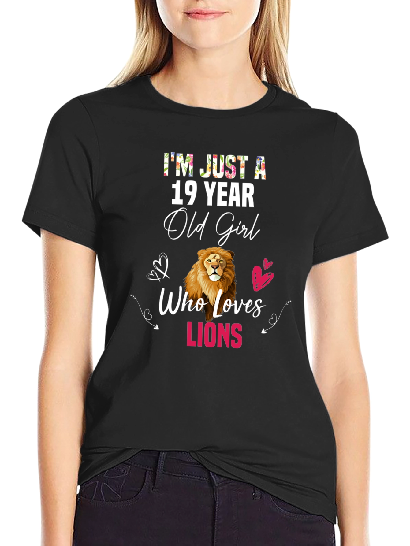 Black 19 Year Old Girl Who Loves Lions Graphic T-Shirt view 2