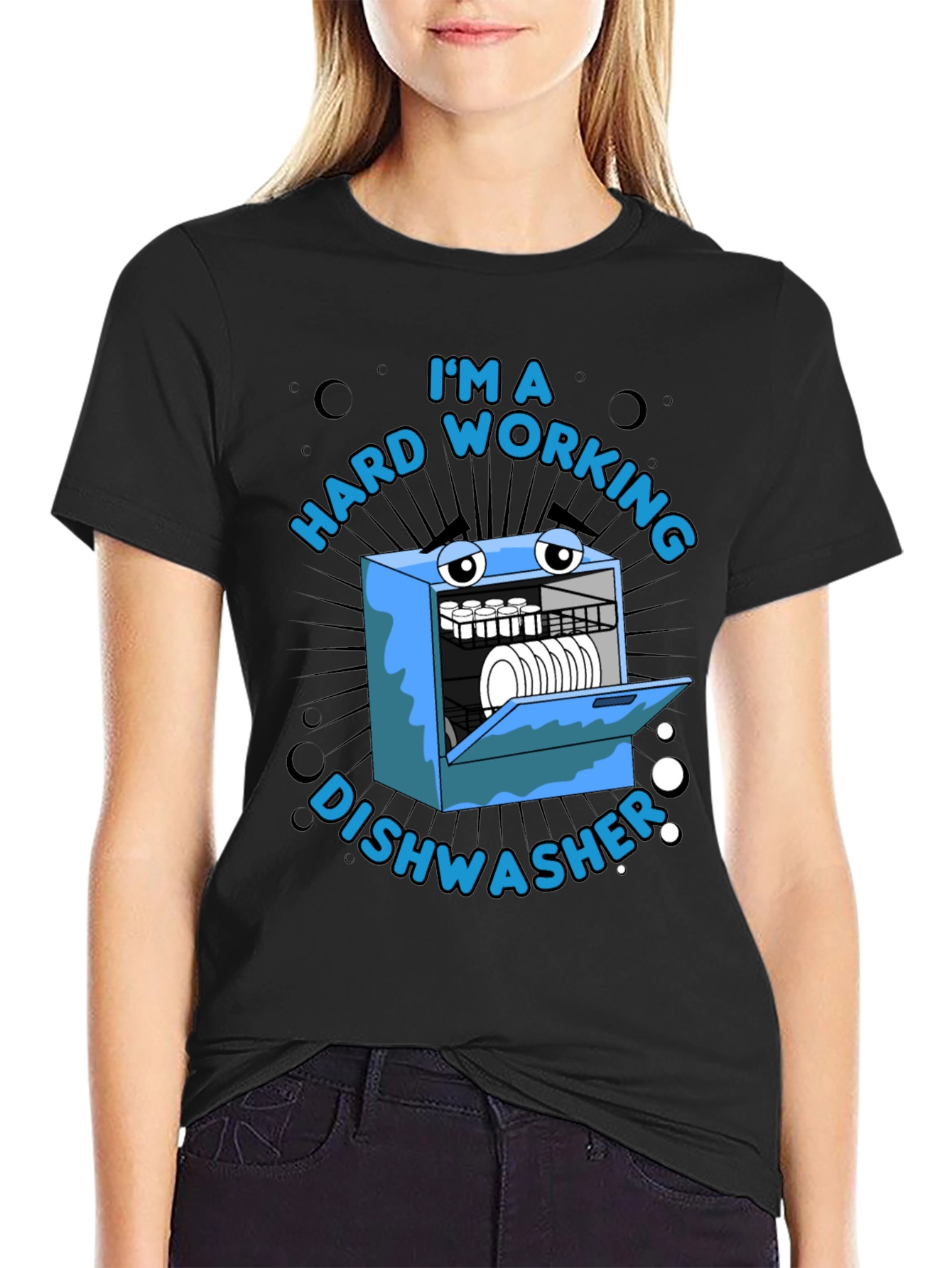 Black Hard Working Dishwasher Graphic T-Shirt view 2