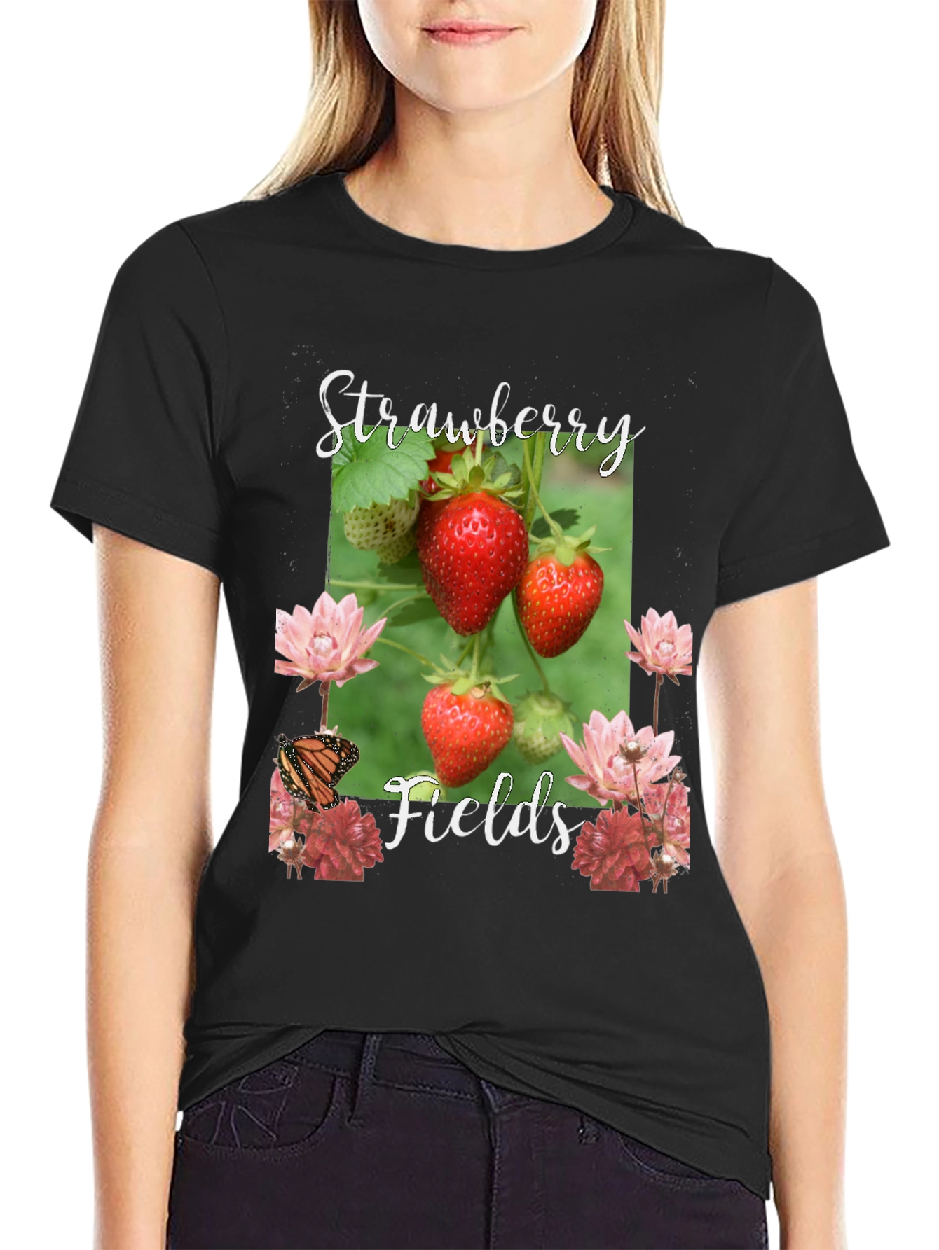 Black Strawberry Fields Graphic T-Shirt view 2
