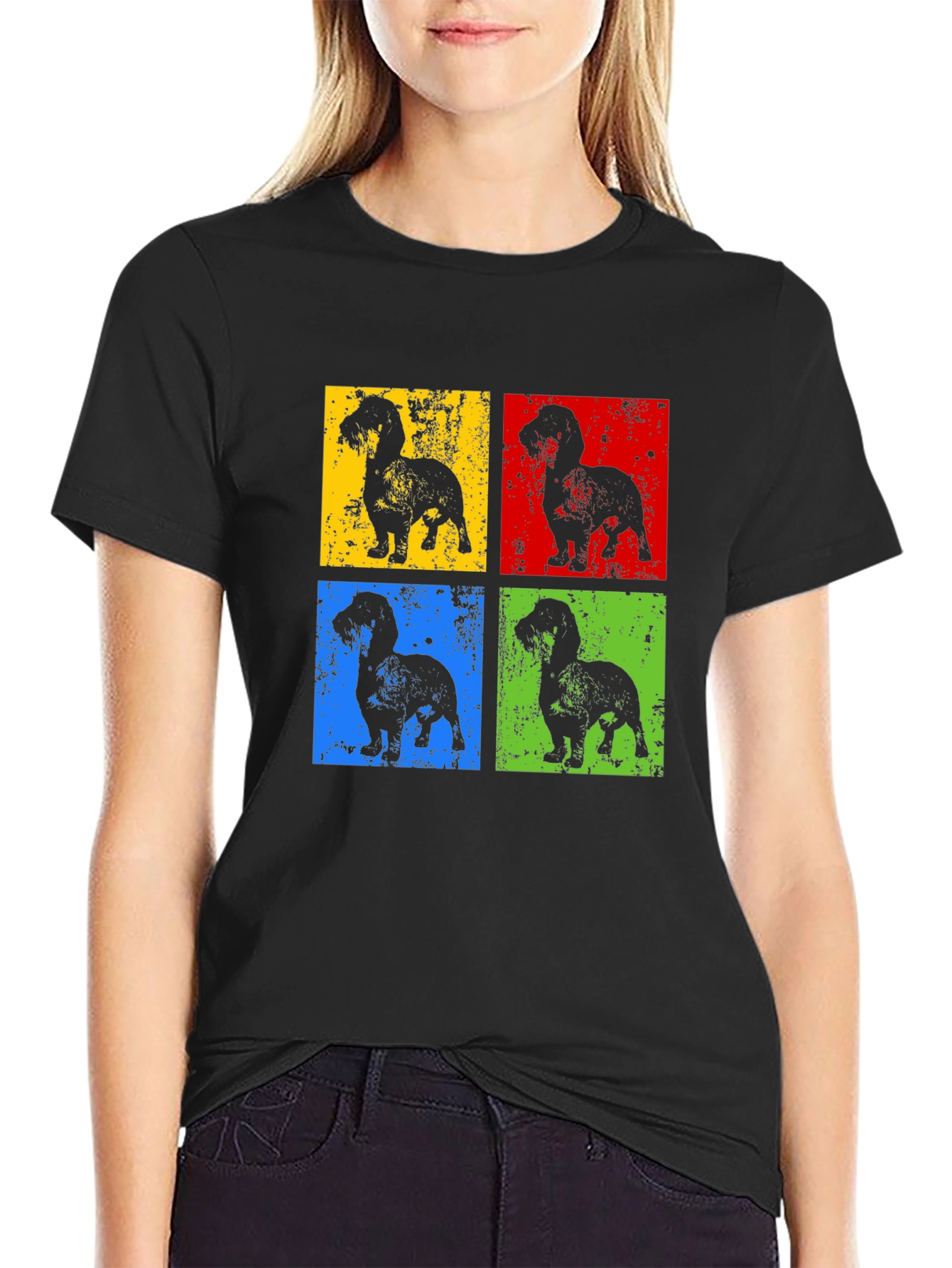 Black Dachshund Pop Art T-Shirt - Modern Dog Lover Tee view 2