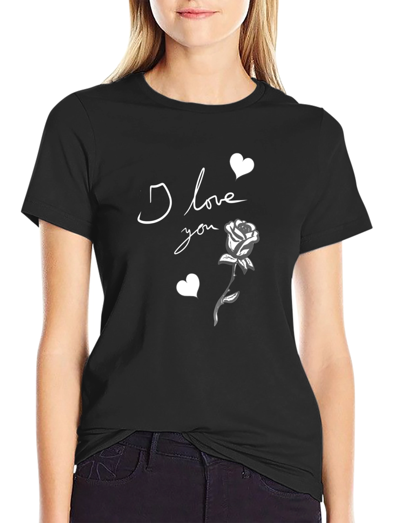 Black I Love You Rose Graphic Tee - Black view 2