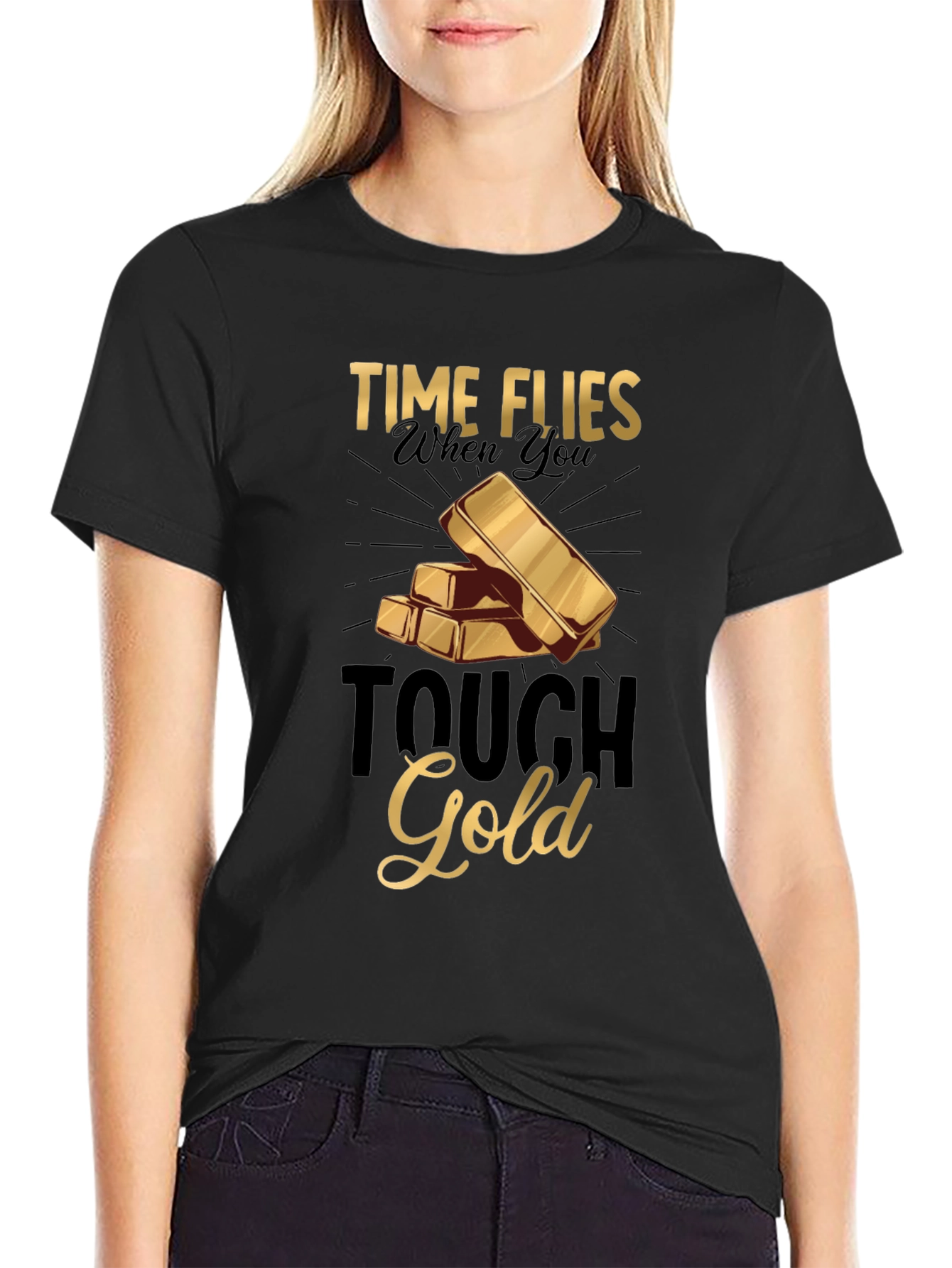 Black Time Flies Tough Gold Graphic T-Shirt view 2